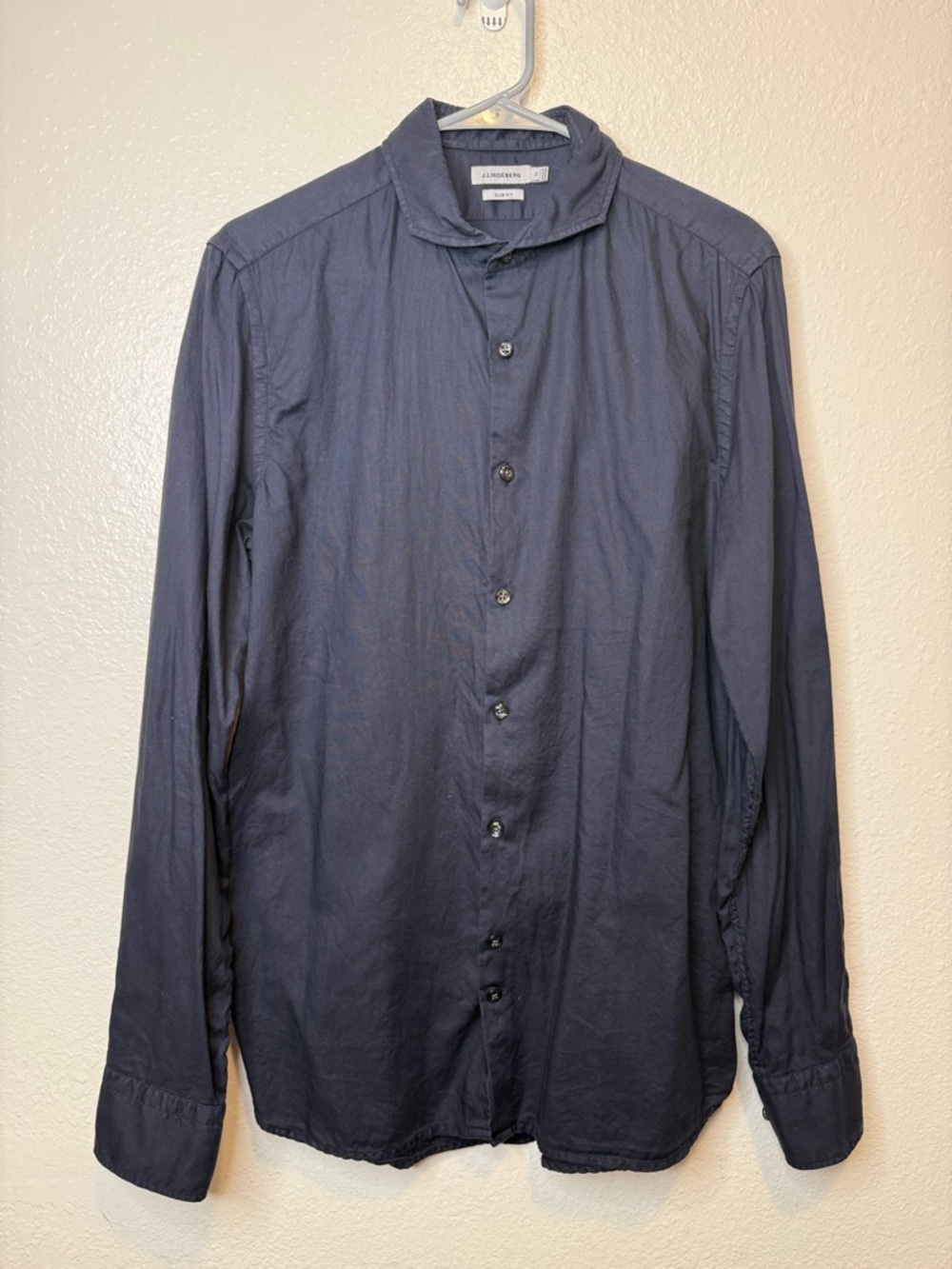 J. Lindeberg Men’s Slim Fit Dani Washed Oxford Navy Button Down Size Medium